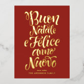 Carte Postale De Vacances En Aluminium Red Buon Natale e Felice Anno Nuovo Script (Recto)