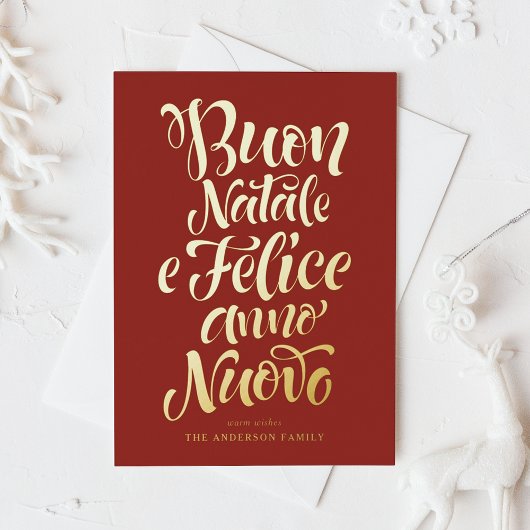 Carte Postale De Vacances En Aluminium Red Buon Natale e Felice Anno Nuovo Script