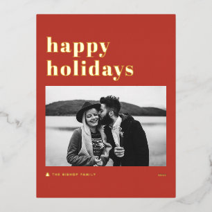 Carte Postale De Vacances En Aluminium Retro Bold Typographie Red Happy Holidays Photo