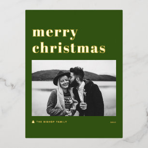 Carte Postale De Vacances En Aluminium Retro Bold Typographie Vert Joyeux Noël Photo
