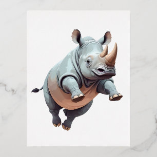 Carte Postale De Vacances En Aluminium Rhinoceros Joyeux Joueur Fun Sauter Dans L'Air