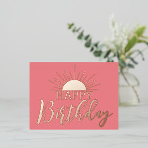 Carte Postale De Vacances En Aluminium Rose Joyeux Anniversaire soleil Real Or