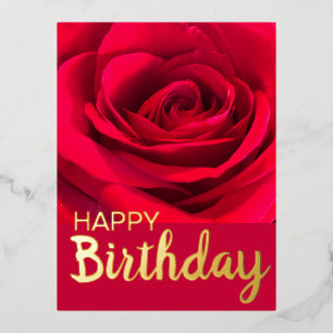 Carte Postale De Vacances En Aluminium Rose rouge moderne Joyeux anniversaire Real Gold