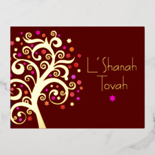 Carte Postale De Vacances En Aluminium Rosh Hashanah Bourgogne Arbre rouge de la vie Véri