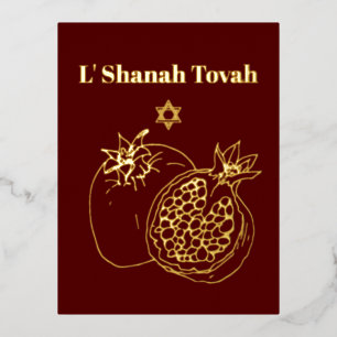 Carte Postale De Vacances En Aluminium Rosh Hashanah Gold Foil Bourgogne