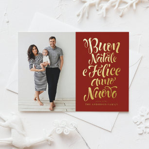 Carte Postale De Vacances En Aluminium Rouge Buon Natale Calligraphie Photo de Noël