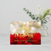 Carte Postale De Vacances En Aluminium Rouge Poinsettia Gold Foil Script Joyeux Noël (Debout devant)