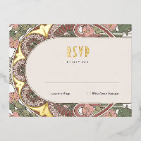 RSVP Gold Rose Répondre Vintage Art Nouveau