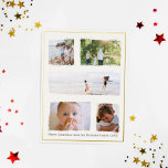 Carte Postale De Vacances En Aluminium Rustique Noël Famille Photo Collage Gold Foil<br><div class="desc">Cette simple et élégante photo de famille en feuille d'or Joyeuse carte de Noël dispose d'un endroit pour vous d'ajouter vos noms, et un message à l'avant et à l'arrière en belle typographie. Il y a aussi de la place pour vous d'ajouter votre propre montage photo (avec de l'espace pour...</div>