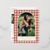 Carte Postale De Vacances En Aluminium Rustique Rouge En vichy Arc Photo moderne Noël (Recto/Verso)