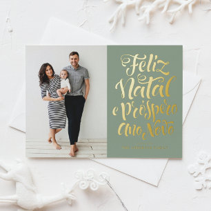 Carte Postale De Vacances En Aluminium Sage Green Feliz Natal Calligraphie Noël Photo