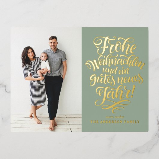 Carte Postale De Vacances En Aluminium Sage Green Frohe Weihnachten Calligraphie (Recto)