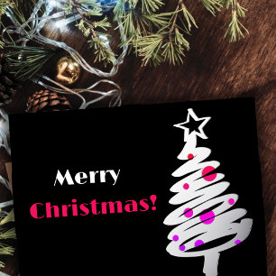 Carte Postale De Vacances En Aluminium Sapin de Noël argenté simpliste fond noir