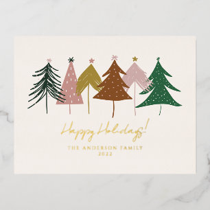 Carte Postale De Vacances En Aluminium Sapins de Noël festifs minimalistes