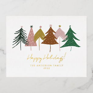 Carte Postale De Vacances En Aluminium Sapins de Noël festifs minimalistes