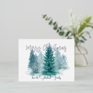Carte Postale De Vacances En Aluminium Scène d'hiver Aquarelle Forêt Joyeux Noël