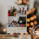 Carte Postale De Vacances En Aluminium Script festif Trois photos Joyeux or de Noël<br><div class="desc">Célébrez la saison avec ce script festif trois photo Joyeux Noël en feuille d'or avec une touche de charme élégant. Le design chic présente une palette de couleurs dorées et blanches, évoquant l'esprit cosy de l'hiver. Son attrait moderne et unique et sa formulation rustique créent un équilibre parfait entre saisonnier...</div>