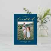 Carte Postale De Vacances En Aluminium Script moderne Bleu Heureux Hanoukka Photo (Debout devant)