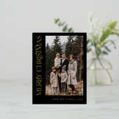 Carte Postale De Vacances En Aluminium Script moderne noir et or photo Noël (Debout devant)