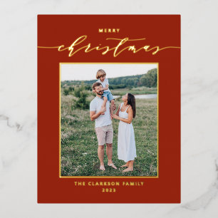 Carte Postale De Vacances En Aluminium Script moderne Rouge Joyeux Noël Photo
