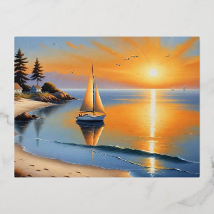 Carte Postale De Vacances En Aluminium Sérénité du coucher de soleil tranquille