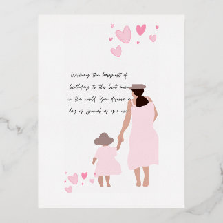 Carte Postale De Vacances En Aluminium Silhouette de cœur rose de mère et fille