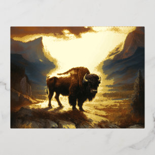Carte Postale De Vacances En Aluminium Silhouette du coucher de soleil de bison de buffle