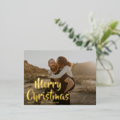 Carte Postale De Vacances En Aluminium Simple amusant Joyeux Noël Famille Gold Photo (Debout devant)