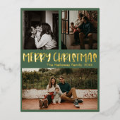 Carte Postale De Vacances En Aluminium Simple classique Noël Vert Trois Photo Or (Recto)