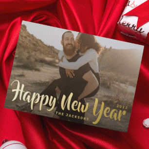 Carte Postale De Vacances En Aluminium Simple Fun Joyeux Noël Famille Or Photo Feuille d'