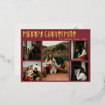 Carte Postale De Vacances En Aluminium Simple Noël Rouge Cinq Photo Or<br><div class="desc">Cette simple carte postale rouge de Noël cinq photos de golf foil vacances est parfaite pour votre accueil de Noël de luxe moderne. La police festive décontractée mais classique est faite avec de l'or pressé de qualité supérieure en papier d'aluminium, permettant un look rustique minimaliste brillant. Le Lettering se marie...</div>