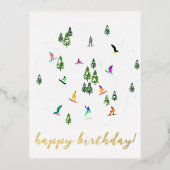 Carte Postale De Vacances En Aluminium Snowboarder Snowboard Illustration Anniversaire (Recto)