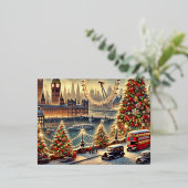Carte Postale De Vacances En Aluminium Snowy Big Ben & Festive London Skyline (Debout devant)