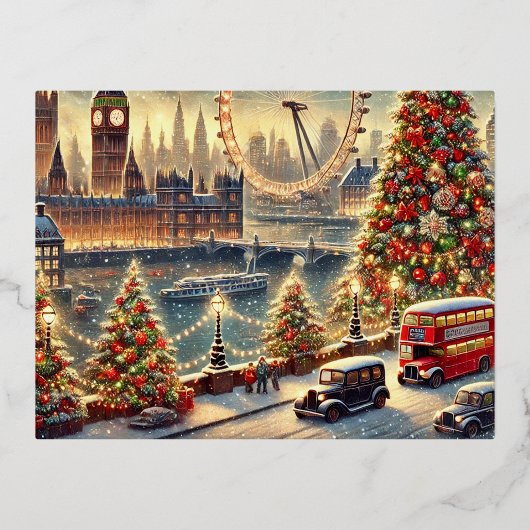 Carte Postale De Vacances En Aluminium Snowy Big Ben & Festive London Skyline (Recto)