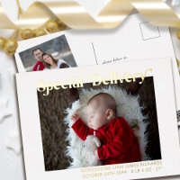 Special Delivery Baby First Christmas Photo Gold