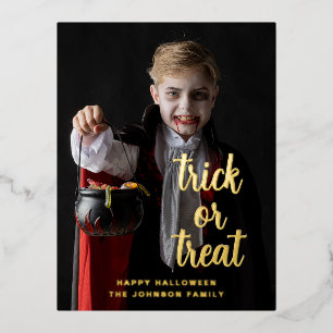 Carte Postale De Vacances En Aluminium Trick Or Treat Photo Halloween Or En Or Photo Gold