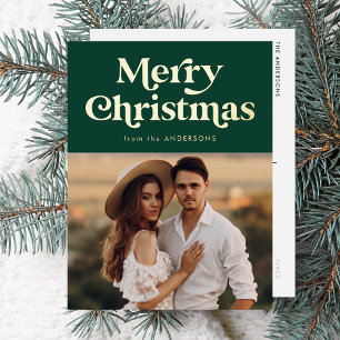 Carte Postale De Vacances En Aluminium Type Rétro Joyeux Noël Photo Vert et Or