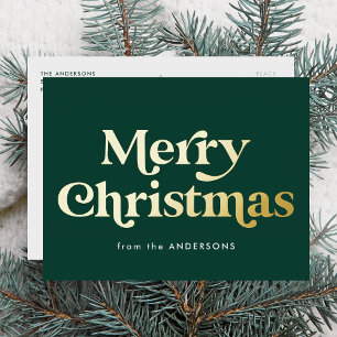Carte Postale De Vacances En Aluminium Type Rétro Joyeux Noël Vert et Or