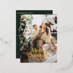 Carte Postale De Vacances En Aluminium Typographie botanique moderne vert foncé<br><div class="desc">Photo moderne à fond saigné élégant rustique aquarelle séchée botanique floral teintes muettes carte de Noël. Sage vert,  chasseur vert,  noir,  blanc et marron moderne sur mode colorway.</div>