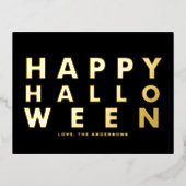 Carte Postale De Vacances En Aluminium Typographie moderne audacieuse Black Happy Hallowe (Recto)