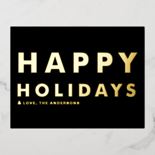 Carte Postale De Vacances En Aluminium Typographie moderne audacieuse Black Happy Holiday