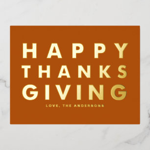 Carte Postale De Vacances En Aluminium Typographie moderne Orange Bon thanksgiving Or