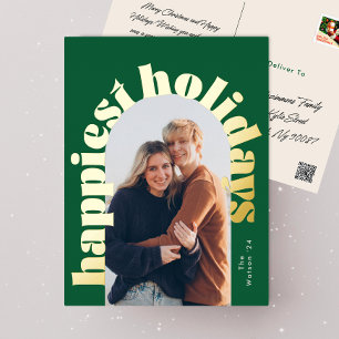 Carte Postale De Vacances En Aluminium typographie ovale en vert et or gras photo Noël