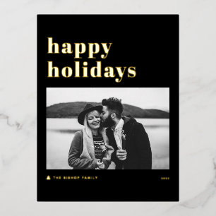 Carte Postale De Vacances En Aluminium Typographie rétro Bold Black Happy Holidays Photo