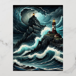 Carte Postale De Vacances En Aluminium Un énorme navire crête une vague massive, sa proue