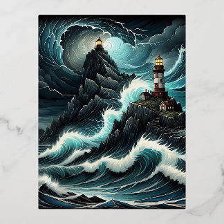Carte Postale De Vacances En Aluminium Un énorme navire crête une vague massive, sa proue