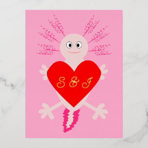 Carte Postale De Vacances En Aluminium Valentines Jour Amour Coeur Axolotl Initiales pers