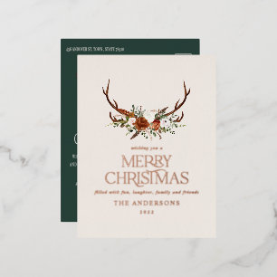 Carte Postale De Vacances En Aluminium Vert botanique élégant cerf rustique moderne