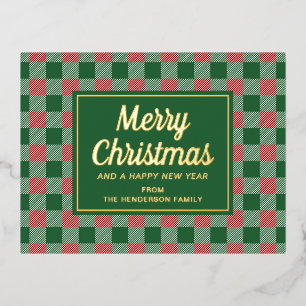 Carte Postale De Vacances En Aluminium Vert Classique à Carreaux de Noël Or