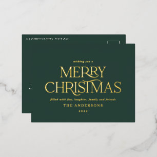 Carte Postale De Vacances En Aluminium Vert de Noël élégant minimaliste typographie moder